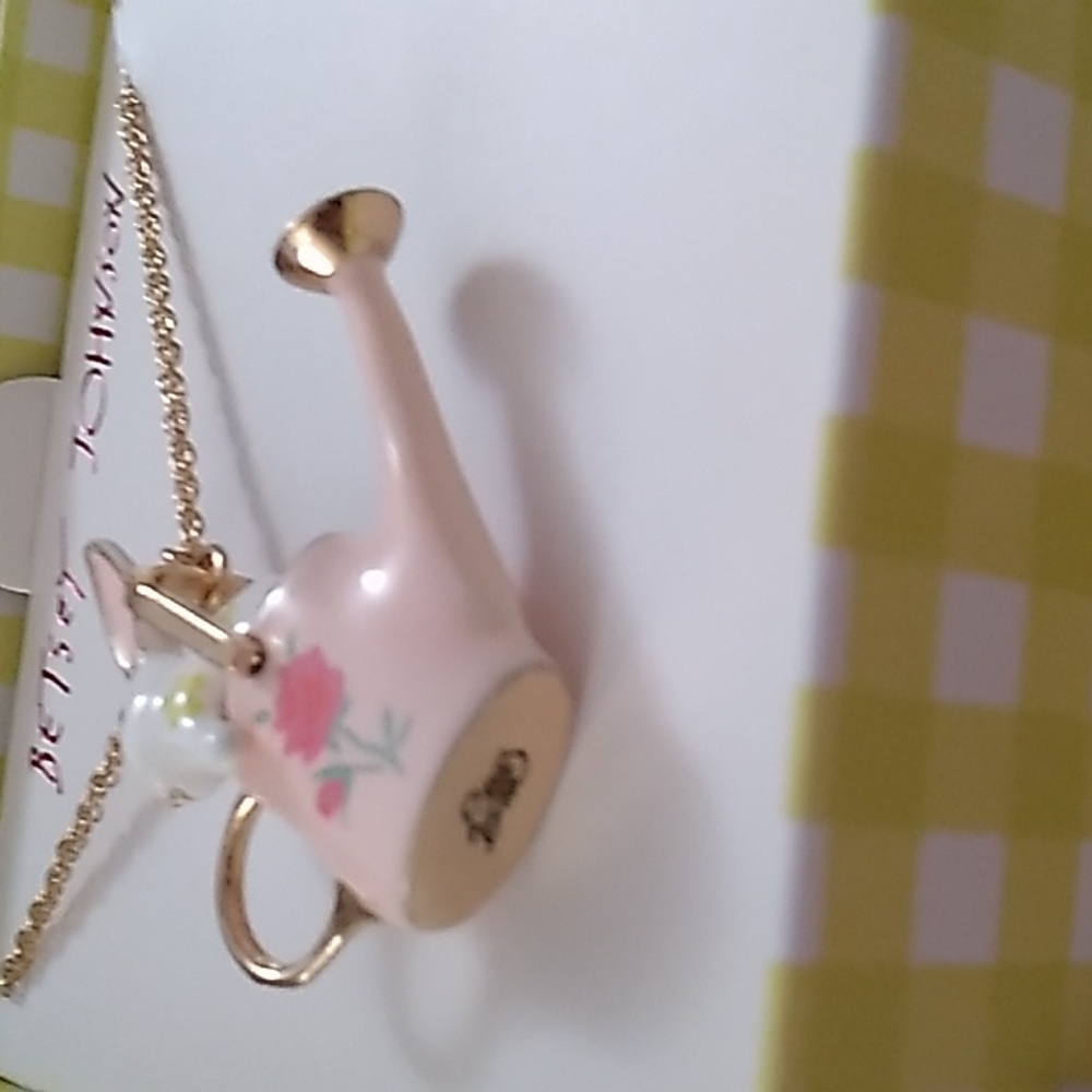 Betsey Johnson Easter Rabbit Necklace With Watering Can Bunny Pendant Pink View 4